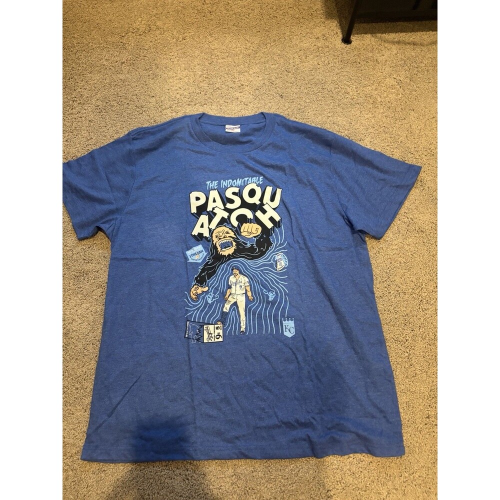Royals Men's Pasquatch Kansas City Royals Graphic Crew Neck Knit T-Shirt Blue XL